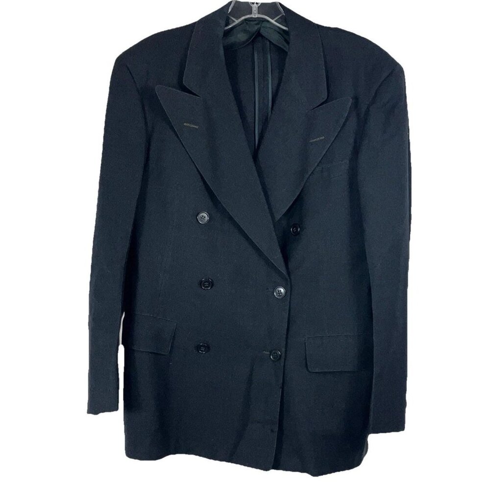 30s NYC Lbl Mens Peak Lapel Black Wool double breasted jacket black 1930s
